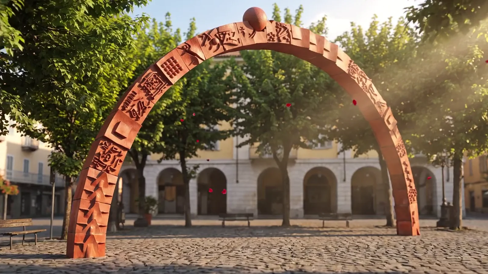 Il grande arco in ceramica davanti al Comune di Castellamonte